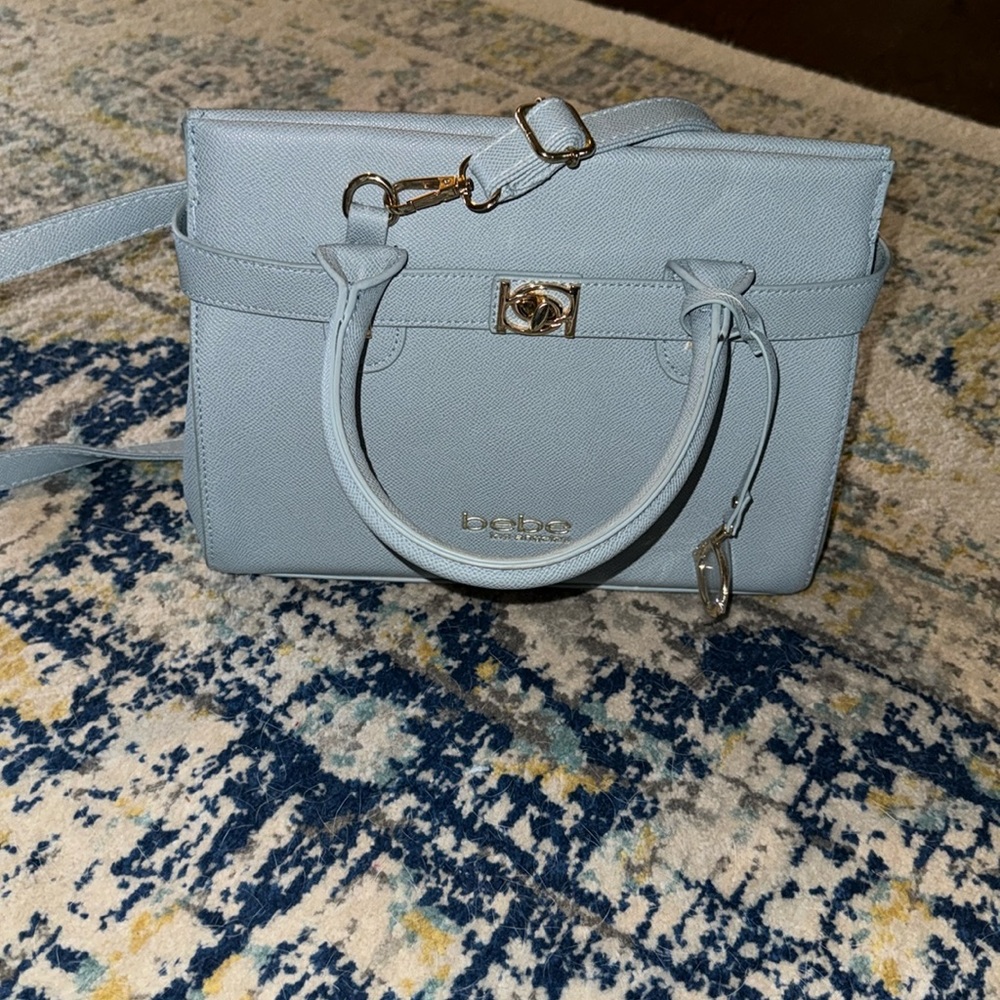 Baby blue Bebe evie crossbody top handle satchel bag